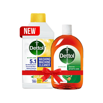 Dettol 5-in-1 Washing Machine De-Scalers (Lemon) +  Antiseptic Liquid - 250 ml Combo