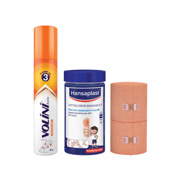 Volini Activ Pain Relief Spray + Hansaplast Cotton Crepe Bandage (10 cm x 4 m) Combo