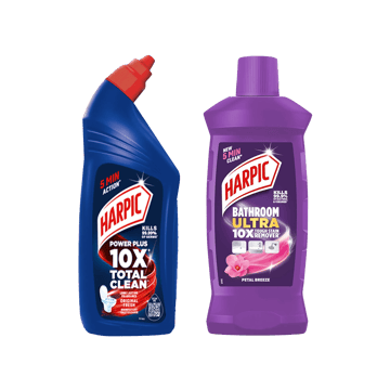 Harpic Disinfectant Liquid Toilet Cleaner - (Original) +  Ultra 10X Bathroom Cleaner (Petal Breeze) Combo