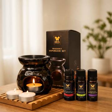 IRIS Black Ceramic Aroma Oil Diffuser Set (Assorted)
