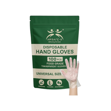 Am Safe-X Disposable Hand Gloves (Plastic, Transparent)