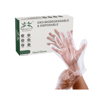 Am Safe-X Biodegradable & Disposable Hand Gloves (Plastic, Transparent)