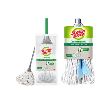 Scotch Brite Mop with Long Handle (Cotton) +  Mop (Refill) (Cotton) Combo