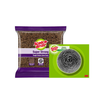 Scotch Brite Super Strong Scrub Pad +  Stainless Steel Scrubber Ball Combo