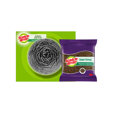 Scotch Brite Stainless Steel Scrubber Ball +  Super Strong Scrub Pad (Medium) Combo