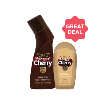 Cherry Blossom Dark Tan Liquid Shoe Polish +  Neutral, Handy Shoe Shiner Combo