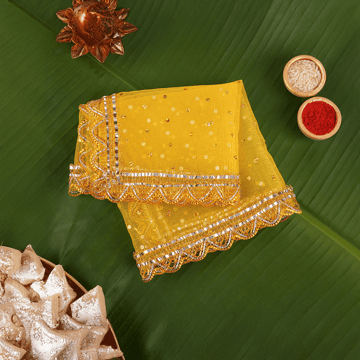 Elegant Polka Sequin Mata Yellow Chunri by Shubhika