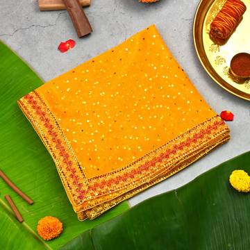 Shimmering Net Sequined Mata Yellow Chunri by ServDharm