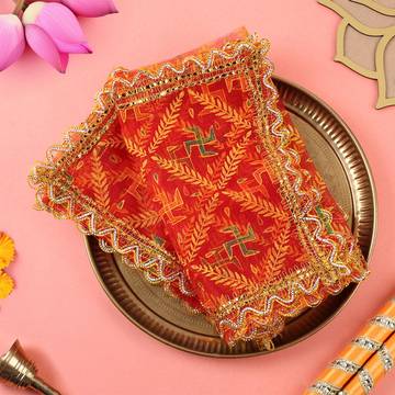 Leaf & Swastik Design Red Chunri by Shubhika