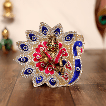 Peacock Design Stones Studded Laddu Gopal Dress (Blue & Red, Size-0-1) by Aksharveda