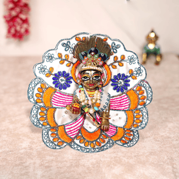 Hand Embroidered Laddu Gopal Dress (White & Orange, Size-1-3) by Aksharveda