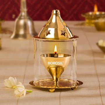 Borosil Small Akhand Diya with Chimney