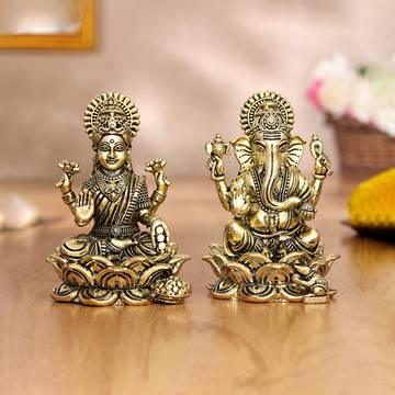Brass Lakshmi Ganesh Idol (1.5") by Aksharveda
