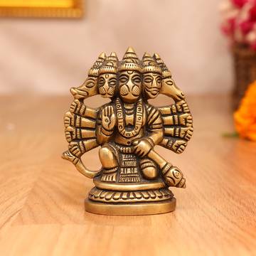 Brass Panchmukhi Hanuman Idol by Aksharveda