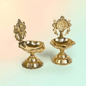 Pure Brass Shanku Chakra Kuber Diya (Set of 2)