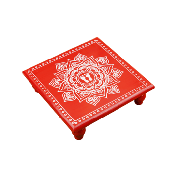 Red Aipan Lakshmi Charan Pooja Chowki by ServDharm