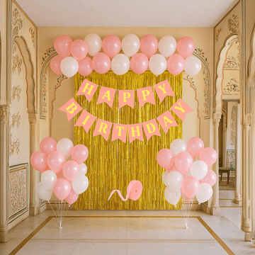 Happy Birthday Decoration Kit (Pink & White) by Flyloons