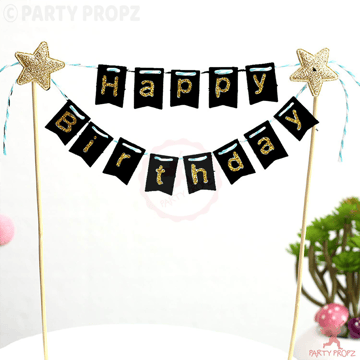 Black Happy Birthday Cake Topper By Party Propz