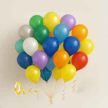 MultiColor Metallic Balloons with Curling Ribbon By Flyloons