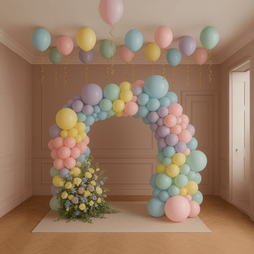 Pastel Balloons with Gold Curling Ribbon by Flyloons