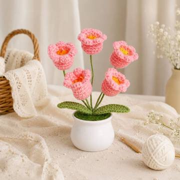 Gift Aura Pink Tulips Crochet Flower with Pot