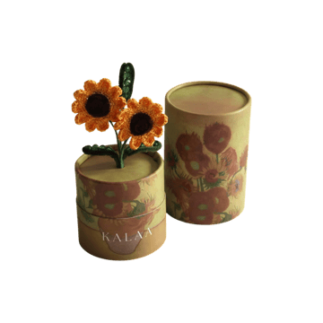 The Kalaa Store Van Gogh Sunflower Crochet Flower with Bloom Box