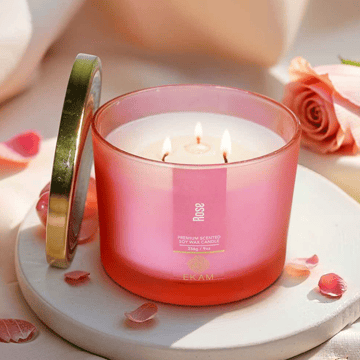 3 Wick Soy Wax Jar Candle (Rose) by Ekam