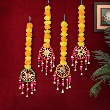 Artificial Garland Wall Hanging Toran with Bells (Multicolour) - Tied Ribbons