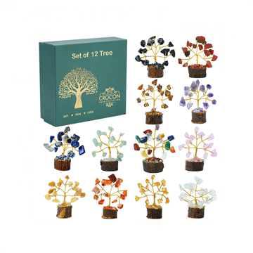 Crocon Mini Chakra Decor Crystal Tree Set (1.4" x 1.9", Multicolour)