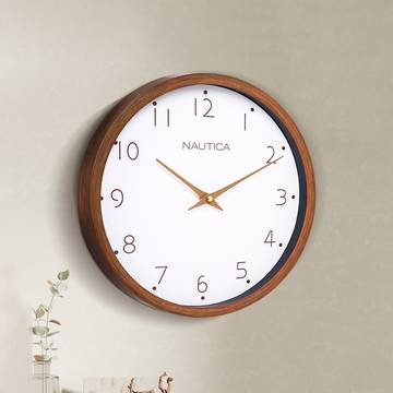 Luxury Wooden Finish Wall Clock with Silent Sweep Technology (Teak, White) - Nautica