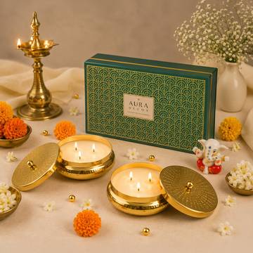 Urli Soy Wax Candle Set  (Vanilla, Oudh) by Auradecor