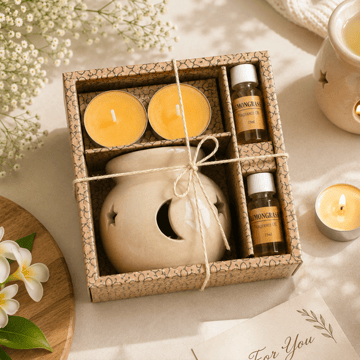 Auradecor Ceramic Diffuser Gift Set (Lemon Aroma, Cream)