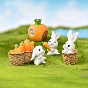 Satyam Kraft Rabbits Miniature Showpiece Set (3 x 4 cm, Multicolour)