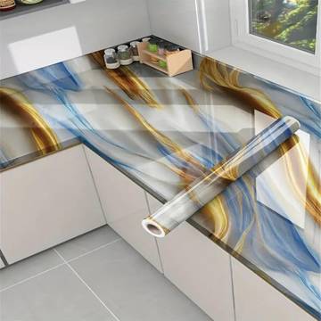 Premium Marble Adhesive Wallpaper (Blue & Gold) - Tekcool