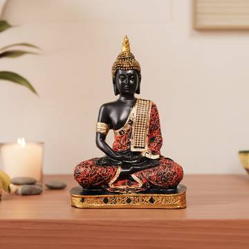 Rousrie Gautam Buddha Showpiece (9", Black & Orange)