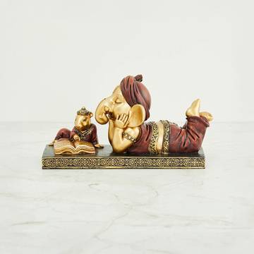 ExclusiveLane Reading Ganesha & Mushak Showpiece (7.7" x 4.2", Dark Brown)