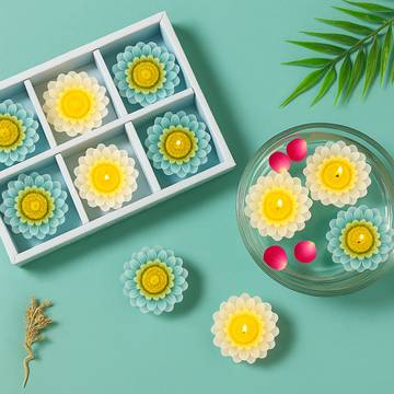 Flower Floating Candles (Unscented, Blue, White) by Parkash Candles