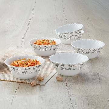 Larah by Borosil Opalware Spiral Bowl Set (White, Grey)