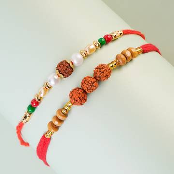 Rudraksha-Beaded Rakhi Set by Shree Rakhi