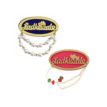 Party Propz Ladkewale & Ladkiwale Wedding Badge (Multicolour)