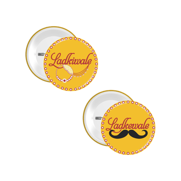Party Propz Ladkiwale & Ladkewale Badge (Yellow)