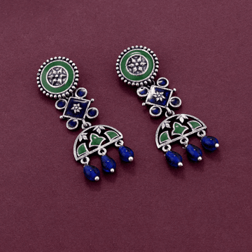 Voylla Mehrunisa Enamel and Beads Embellished Drop Earrings (Silver)
