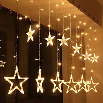 Warm White Curtain String Lights (6 Small & 6 Large Stars, 4 W) - DesiDiya