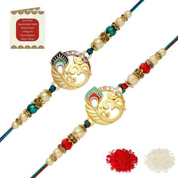 Om Bhaiya Bhabhi Rakhi Set with Roli Chawal by Riddhika Ventures