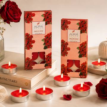 Scented Tea Light Candles (English Rose, Red) by Auradecor