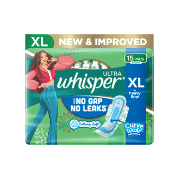 Whisper Ultra Upto No Gap No Leaks Sanitary Pads (XL, 15 pieces)