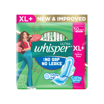 Whisper Ultra Upto No Gap No Leaks Sanitary Pads (XL+, 50 pieces)