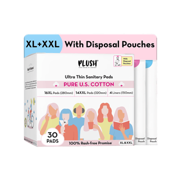 Plush Rash Free Sanitary Pads (16 XL+ 14 XXL Pads and 4 Free Liners)