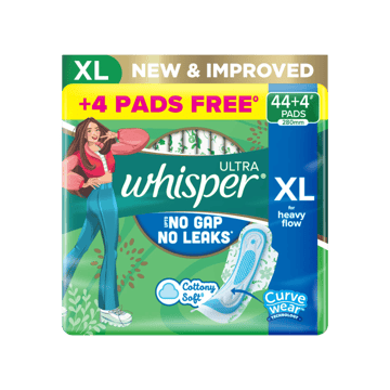 Whisper Ultra Upto No Gap No Leaks Sanitary Pads (XL, 44 pieces)