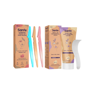 Sanfe Reusable Eyebrow Touch Up Face Razor +  Bikini Line Hair Removal Cream Combo